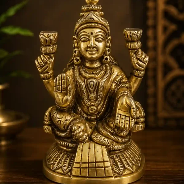 The Lotus Throne Lakshmi Brass Temple Idol with Ornate Crown - ExpensiveE Lakshmi Lotus Collection 01/01