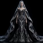 Graphite Ikat Peplum ExpensiveE Couture Mermaid Wedding Dress with Capelet