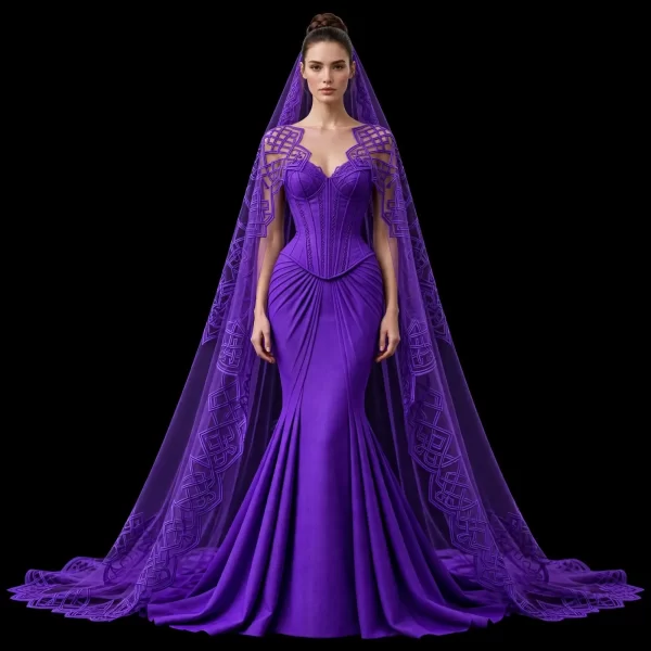 Abyss Contour ExpensiveE Black Pleated Mermaid Gown with Topographic Veil
