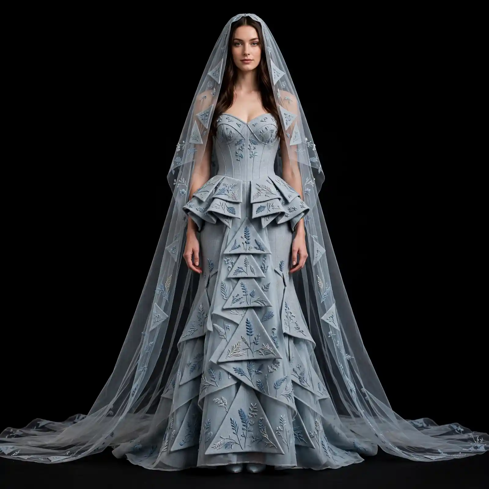 Glacier Pyramid ExpensiveE Triangular Peplum Botanical Gown