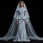 Glacier Stripe ExpensiveE Pleated Peplum Draped Gown