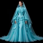 Glacier Origami ExpensiveE Aqua Blue Geometric Triangle BallGown Veil