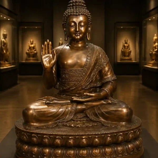 Abhaya Buddha Lotus Meditation Museum Brass Idol