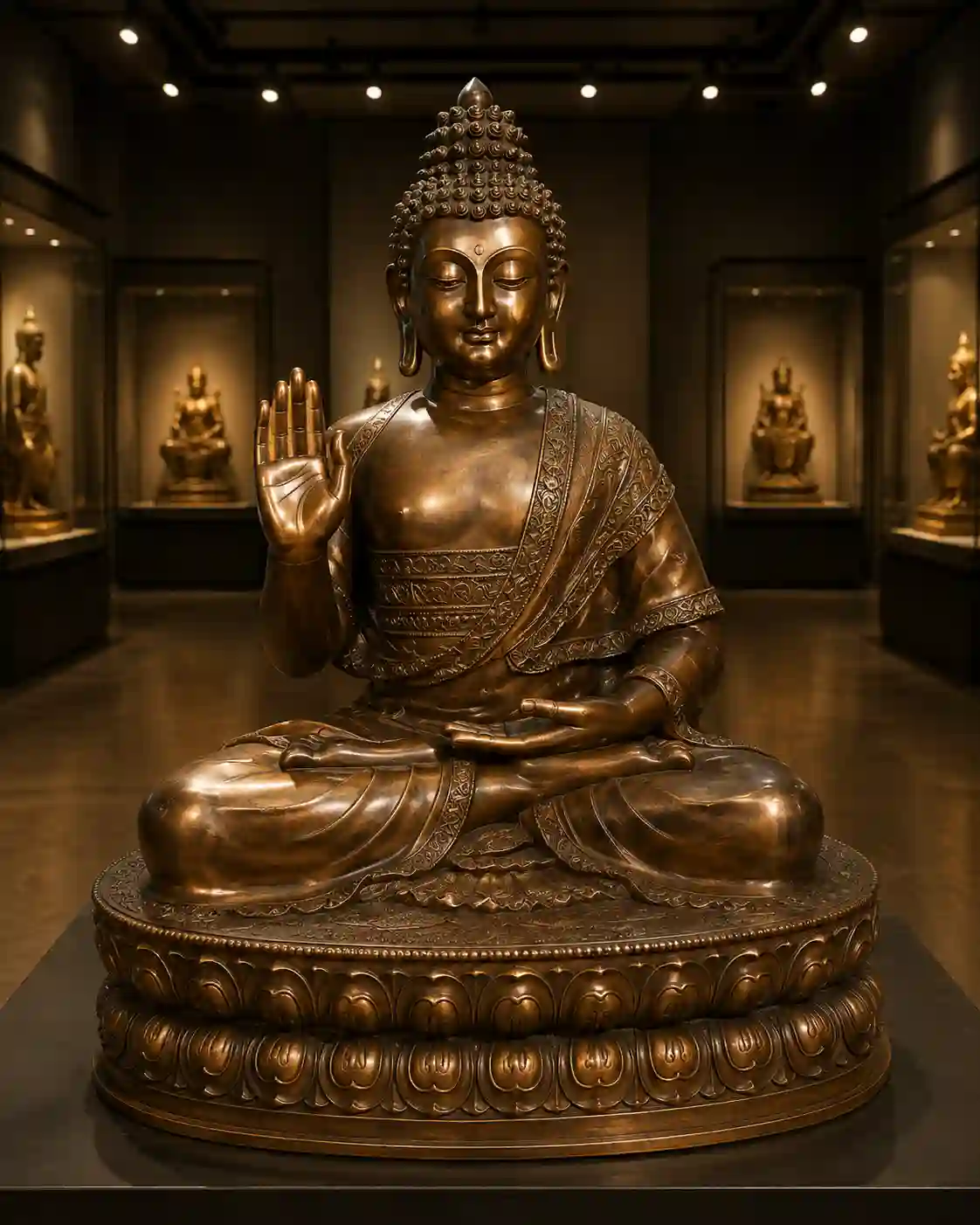 Abhaya Buddha Lotus Meditation Museum Brass Idol
