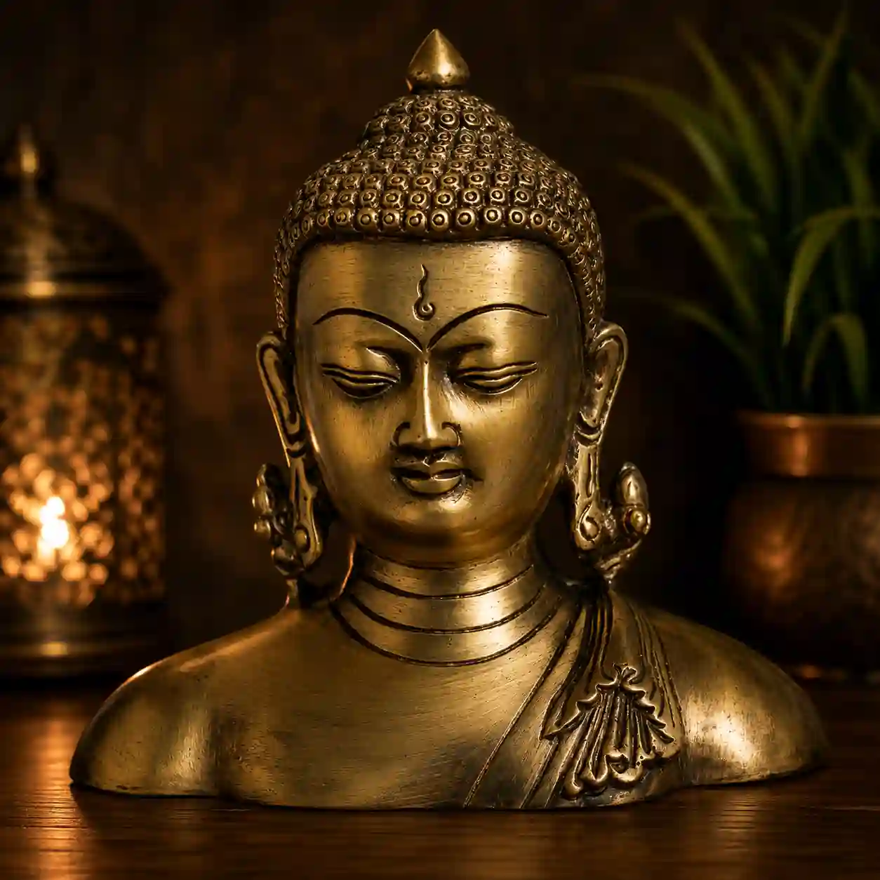 Buddha Bust Antique Brass Statue - Brass Gautam Buddha Head Bust Ushnisha Meditation Peace