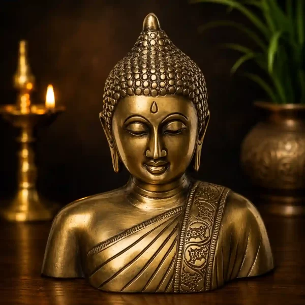 Shakya Muni Buddha Bust Serenity Brass Idol