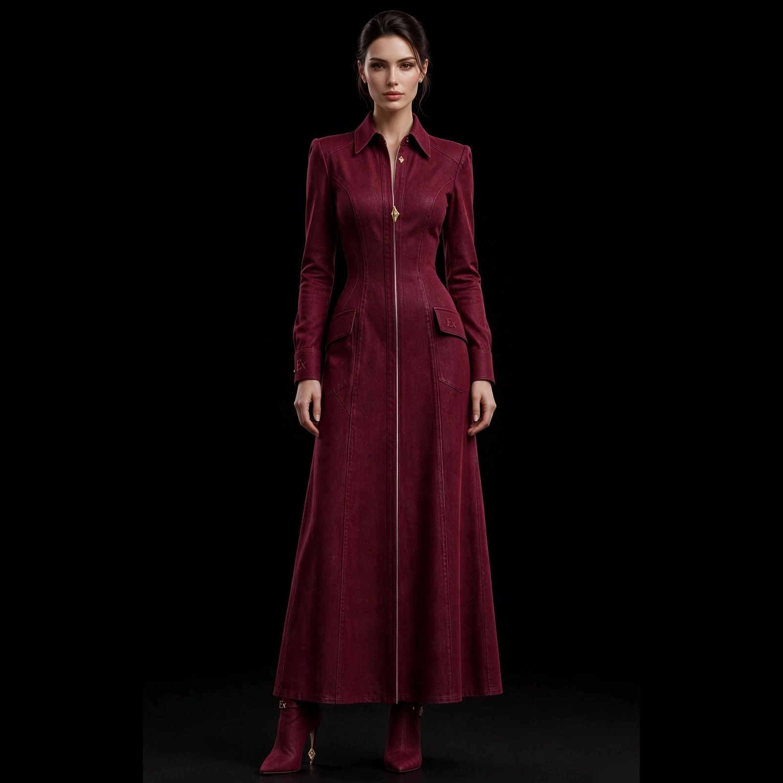 Women's Diamond Zipper Ex Shirt Gown Maxi - For Billionaires Atelier Limited
