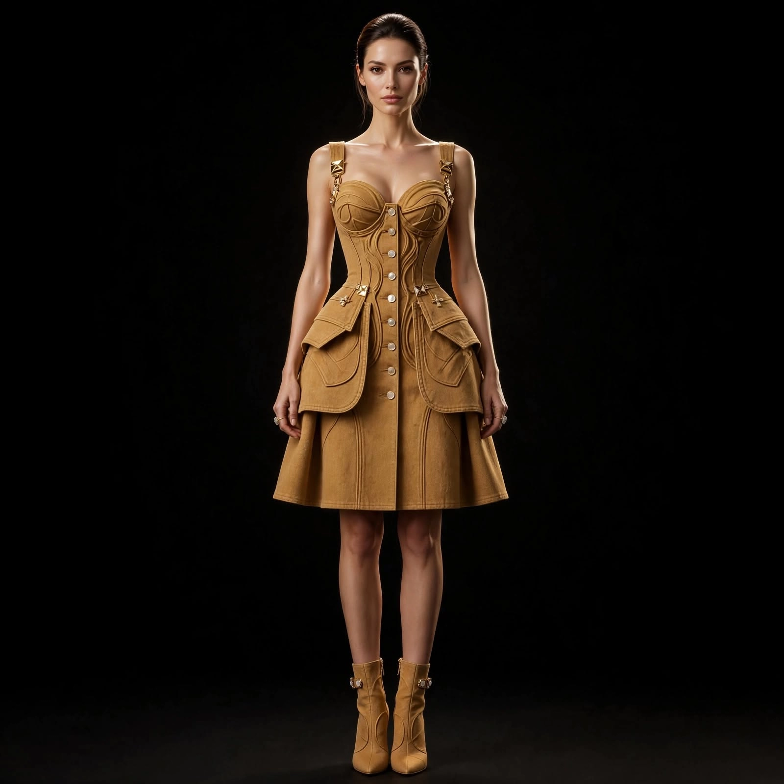 Women's Buckle-Strap Sculpted Corset Cargo Midi Dress