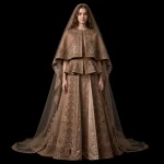Camel Heritage ExpensiveE Phulkari Temple Architectural Lehenga Gown with Veil