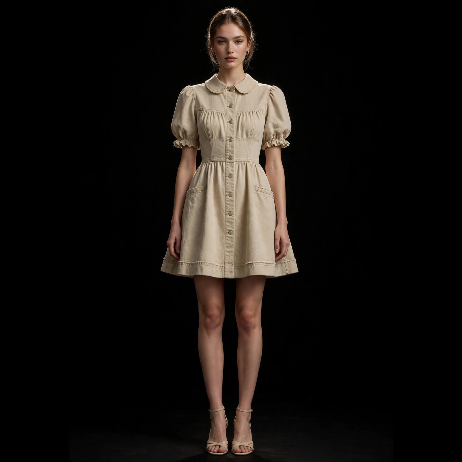 Women's Peter Pan Puff Sleeve Button Fit and Flare Mini - For High Net Worth Individuals Atelier Limited