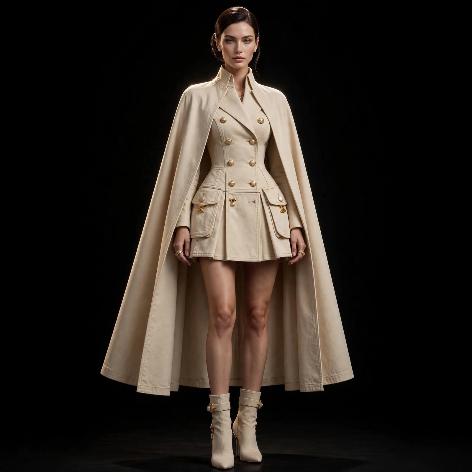 Women's Gold Button Cargo Cape Blazer Mini - For Ultra Wealthy Icons Atelier Limited