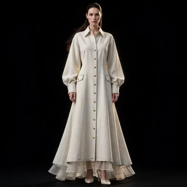 Women's Balloon Sleeve Tulle Ruffle Shirt Maxi Dress - For Billionaires Atelier Limited