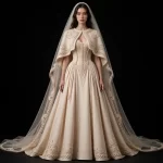 ExpensiveE Cream Celtic Braid Pleated Ball Gown with Celtic Capelet and Cathedral Veil - ExpensiveE Heritage Braid