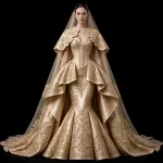 ExpensiveE Cream Gold Baroque Scalloped Peplum Corset MermaidGown - ExpensiveE Baroque Crown Edition