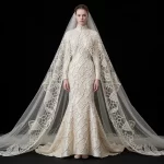 Ivory Stained Glass ExpensiveE Lattice Cathedral Cape MermaidGown