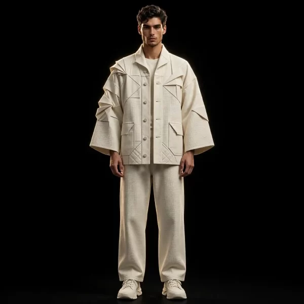 mens ecru off white origami kimono denim jacket oversized set