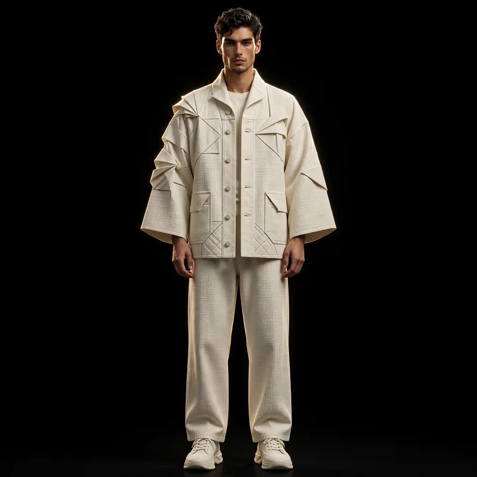 mens ecru off white origami kimono denim jacket oversized set