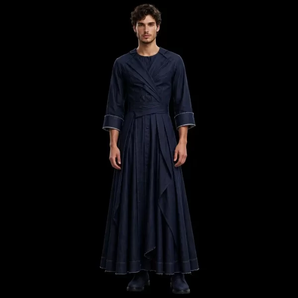 mens indigo wrap gown denim kurta maxi dress