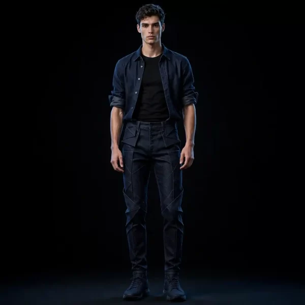 Men's Dark Denim Origami Pants Shirt Set