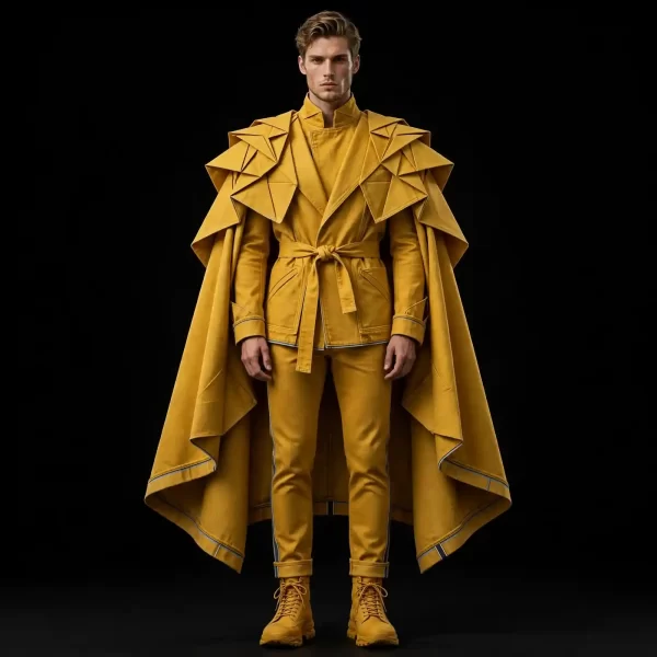 Men's Yellow Origami Cape Denim Jacket Set
