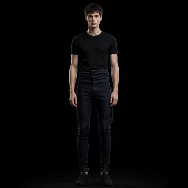 Men's Black Double Waist Origami Skinny Jeans