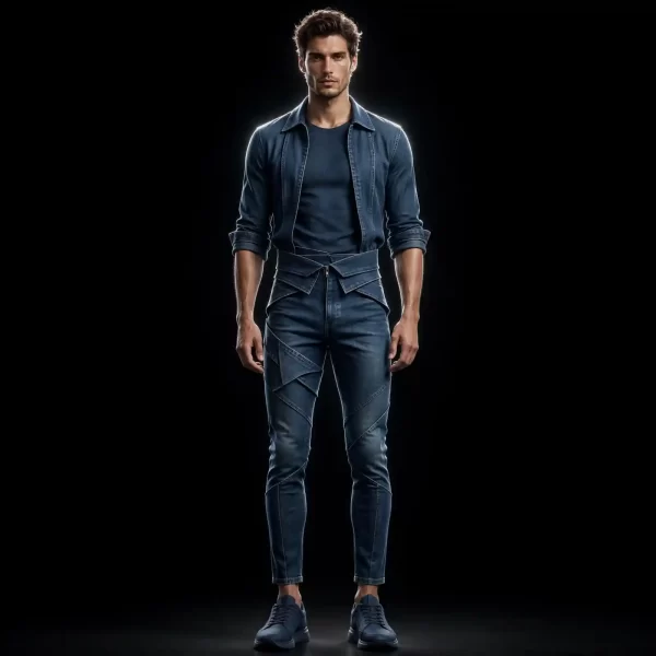 Men's Blue Origami Denim Shirt Pants Set