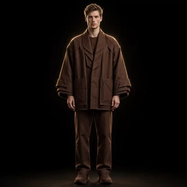 mens espresso brown origami kimono jacket oversized denim set