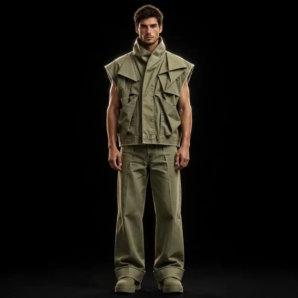 mens cocoa brown military cargo denim set buckle