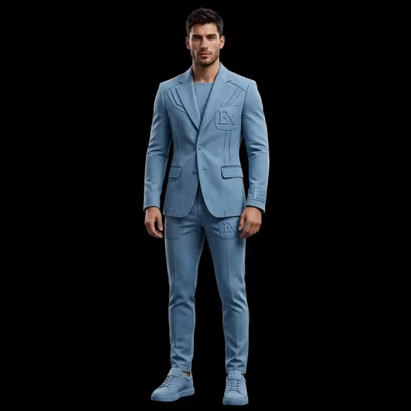 Men's Sky Blue Denim Suit Blazer Set