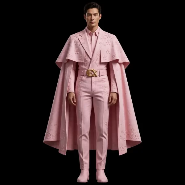 Men's Pink Denim Cape Suit Tuxedo