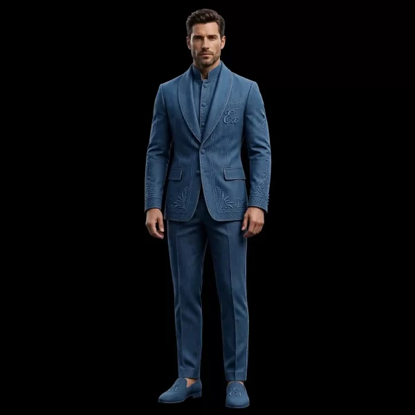 Men's Dark Blue Baroque Denim Suit