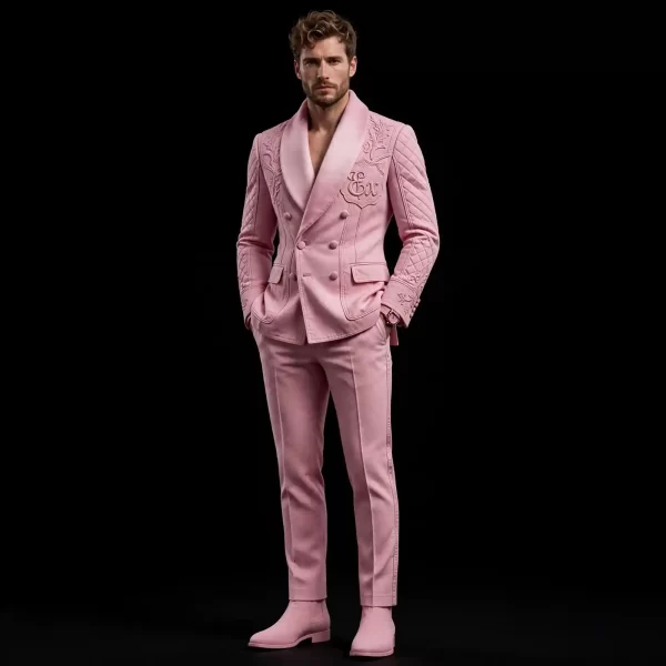 Men's Dusty Pink Quilted Denim Suit