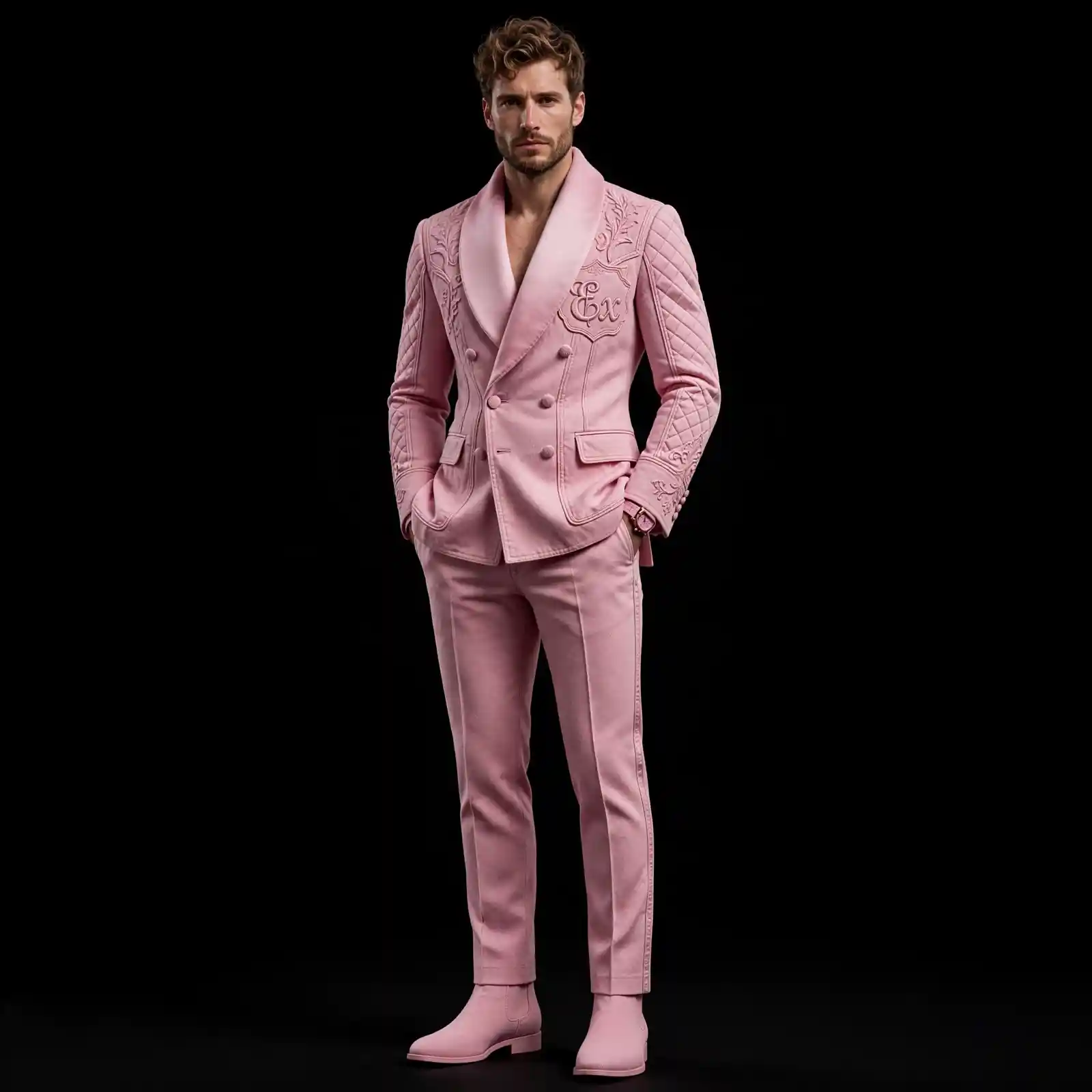 Men's Dusty Pink Quilted Denim Suit