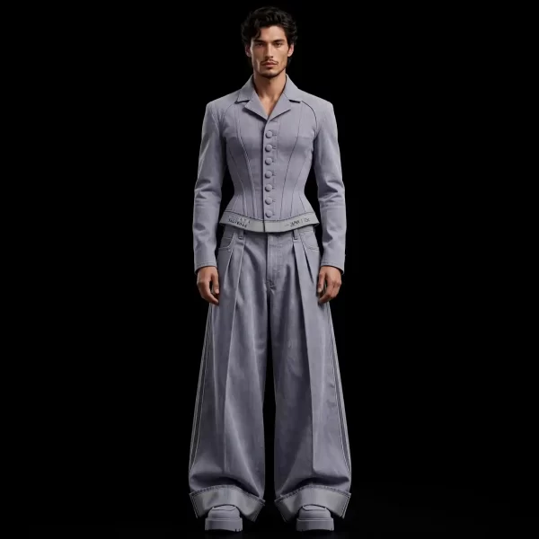 Men's Corset Denim Jacket Wide Leg Pants Set