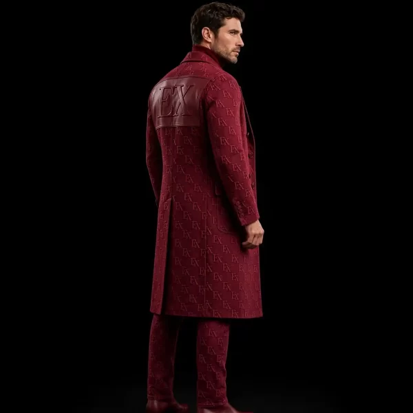 mens bordeaux monogram denim trench coat leather ex panel