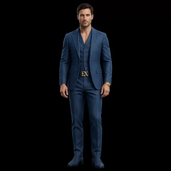 mens midnight blue denim suit gold ex buckle vest formal