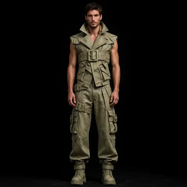Men's Tactical Denim Vest Cargo Pants Set