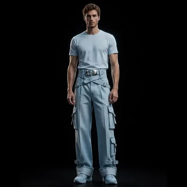 Men's White Denim Shirt Pants Set