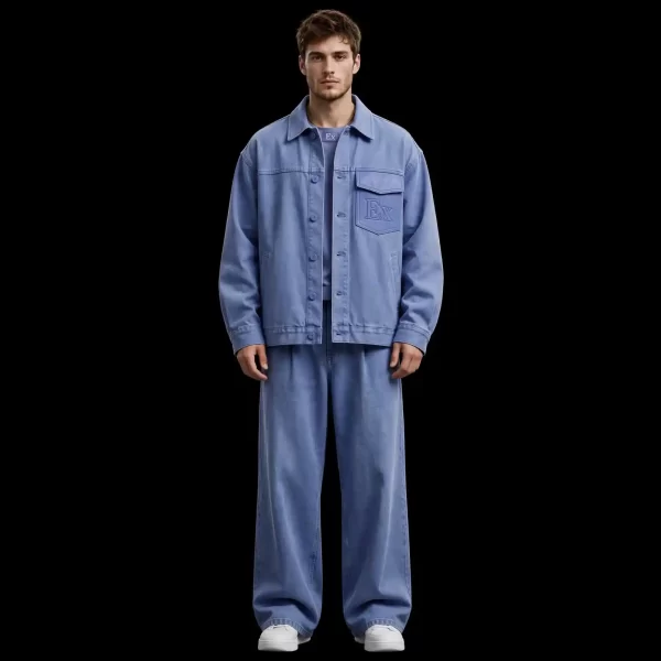 Ice Wash Denim Cargo Vest & Pant Set - EX Billionaire Utility Edition EX Billionaire Mens Luxury Denim Set Designer