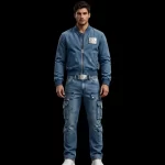 Glacier Blue Denim Bomber Jacket & Cargo Set with EX Steel Belt EX Billionaire Mens Luxury Denim Set Designer