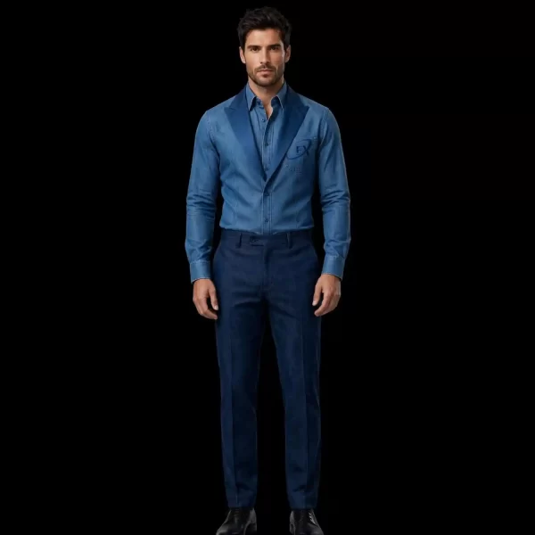 Periwinkle Oversized Denim Workwear Set with Embossed EX Pocket EX Billionaire Mens Luxury Denim Set Designer