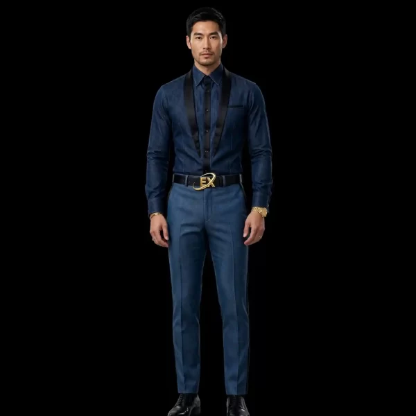 Billionaire EX Denim Cape Jacket Set - Dark Indigo Gold Edition EX Billionaire Mens Luxury Denim Set Designer