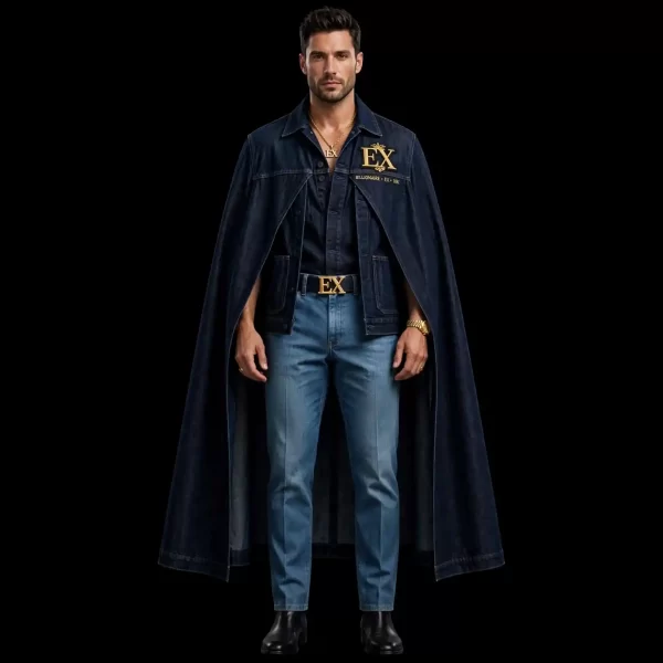 Denim Tuxedo Hybrid Shirt with Satin Peak Lapel & Slim Dress Trousers EX Billionaire Mens Luxury Denim Set Designer
