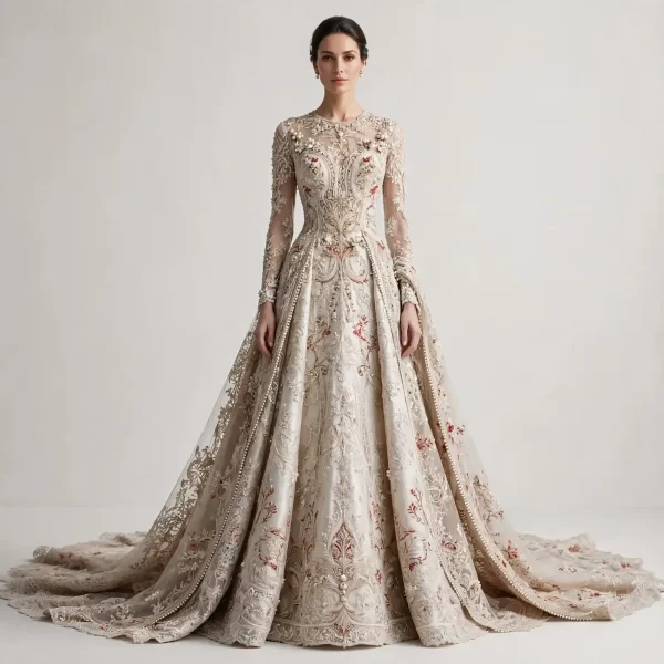 Pearl Baroque Lace ExpensiveE Long Sleeve A-Line Ballgown