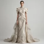 Origami Diamond ExpensiveE Ivory Cape Mermaid Saree Gown