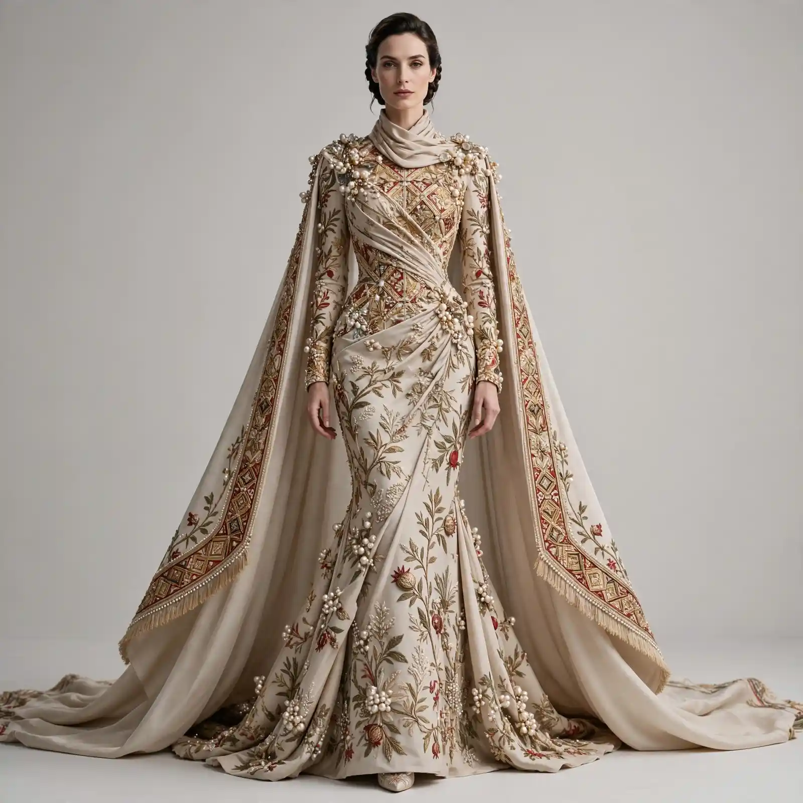 Pomegranate Pearl ExpensiveE Botanical Cape MermaidGown