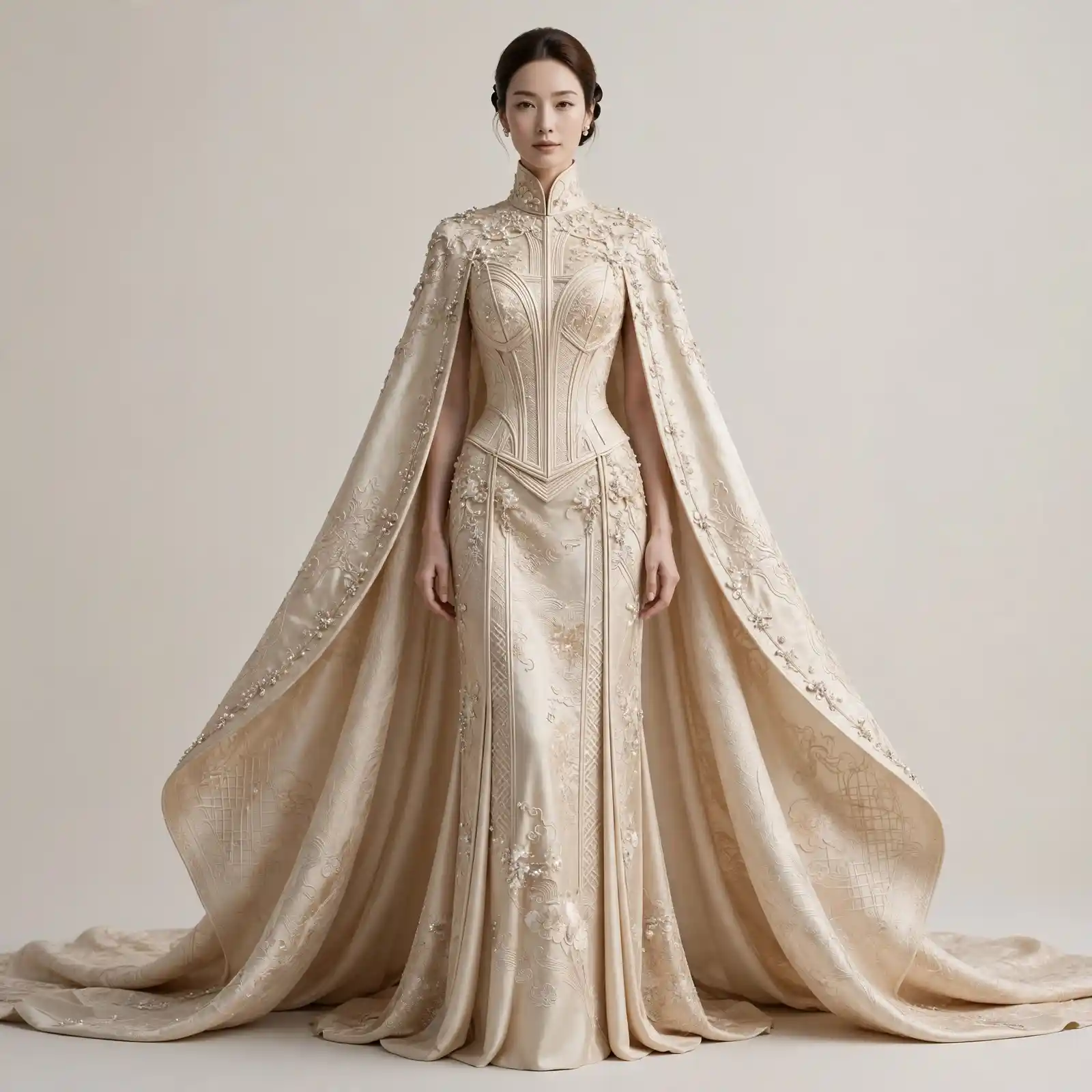 ExpensiveE Imperial Gold Cape Corset Mermaid Gown