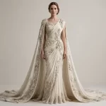 ExpensiveE  Grecian Pearl Leaf Cape Saree Mermaid Gown