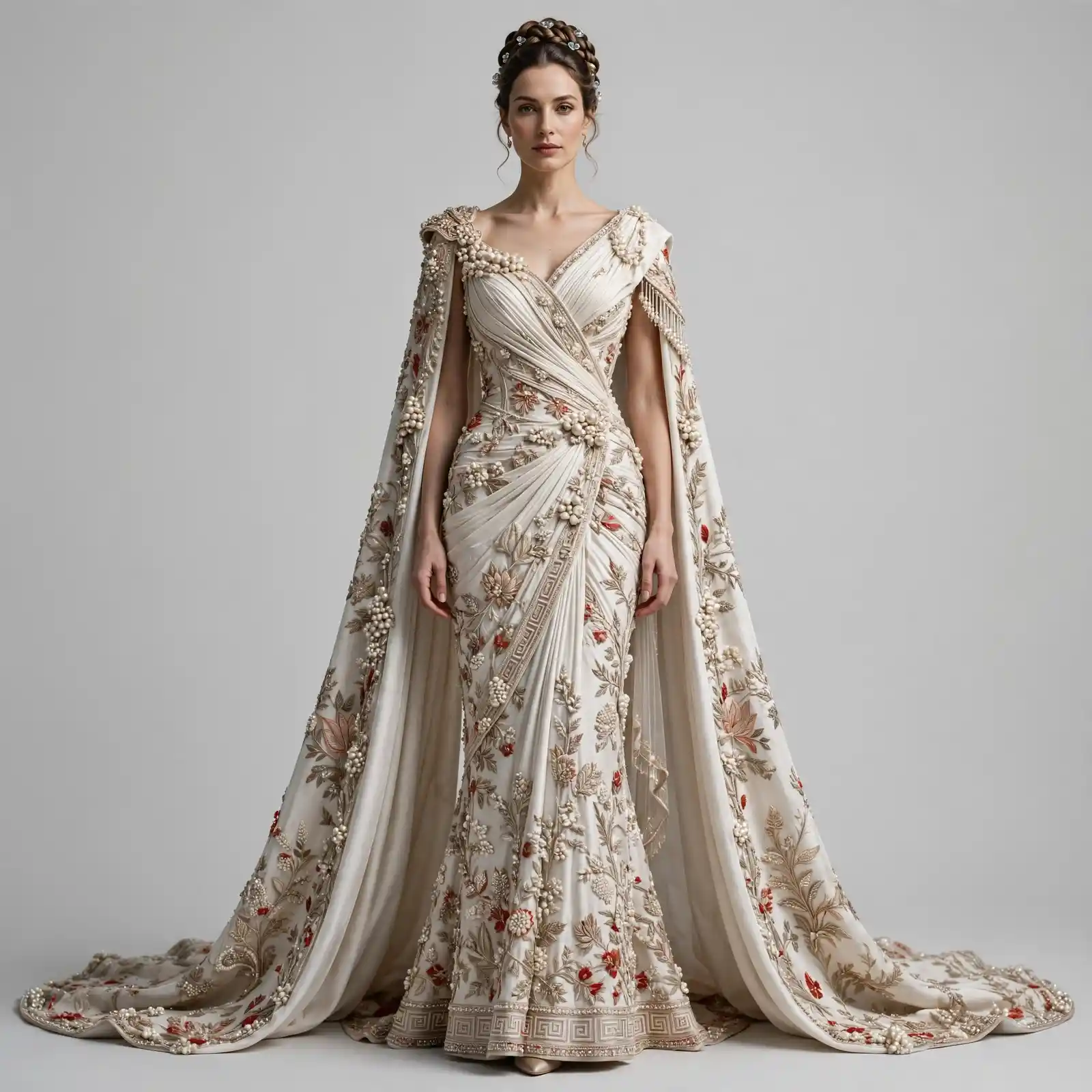 Grape Pearl ExpensiveE Draped Cape Mermaid BridalGown