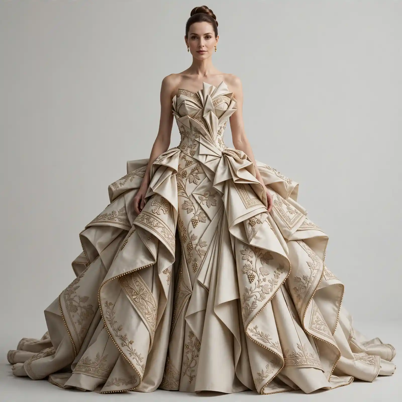 Grapevine Origami ExpensiveE Strapless Sculpted Vineyard Ball Gown